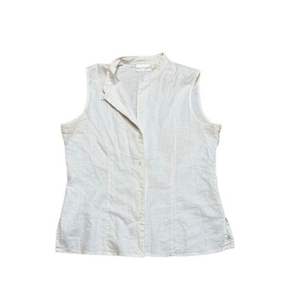 90s Vintage Ivory Christie & Jill Linen Sleeveless Button Down size 14 - Picture 1 of 5